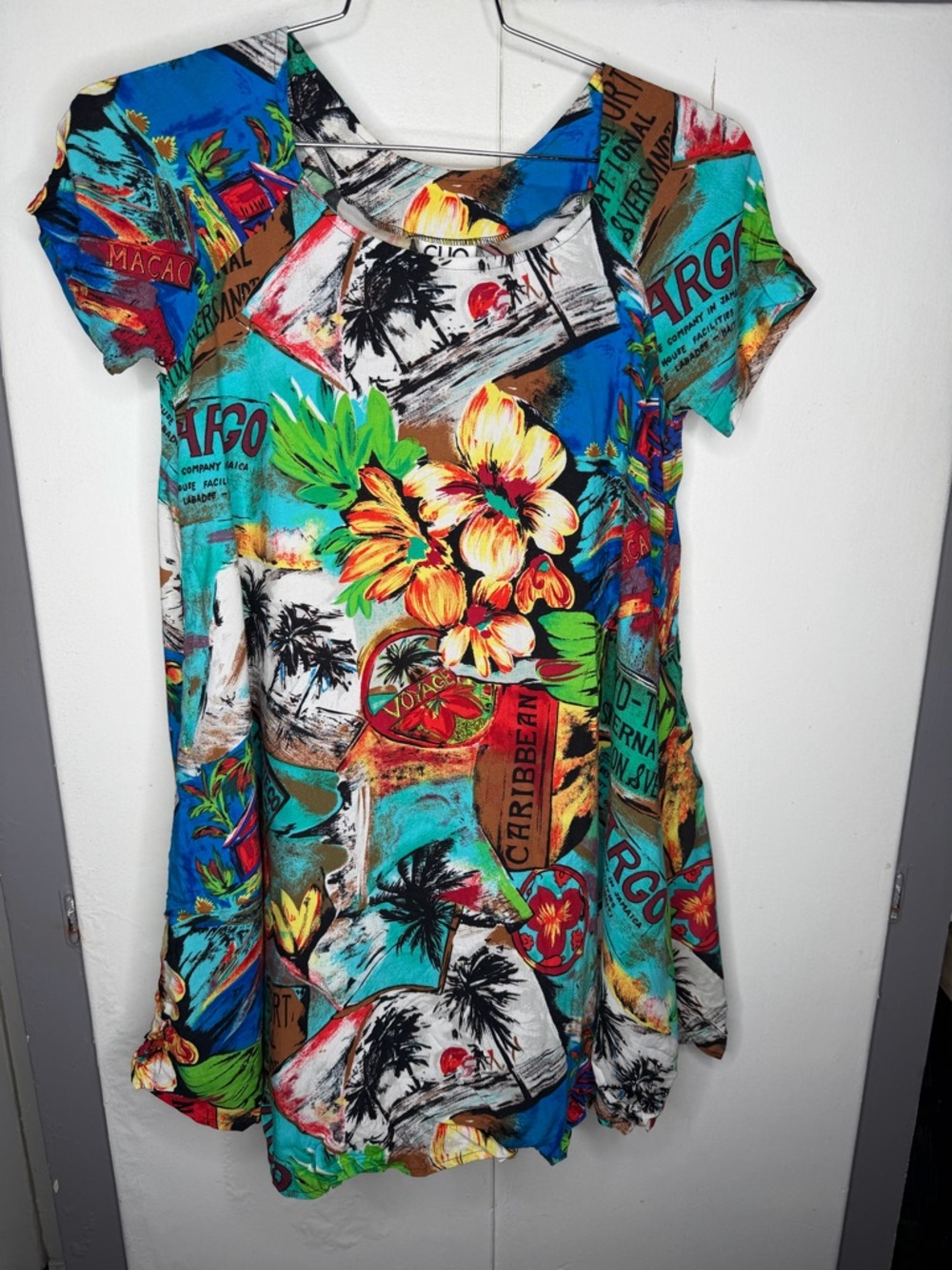 clio vintage med Tropical Hawaiian Floral Swing baby doll Dress 60s pinup retro